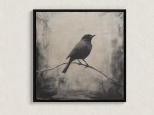 Framed monochrome bird canvas wall art by Atelier Lumin