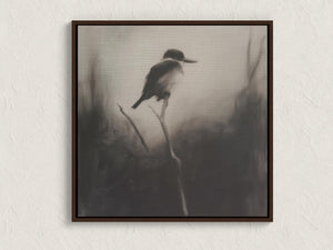 Framed monochrome kingfisher canvas wall art by Atelier Lumin