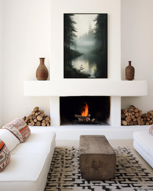 Forest canvas wall art styled in a calm neutral interior