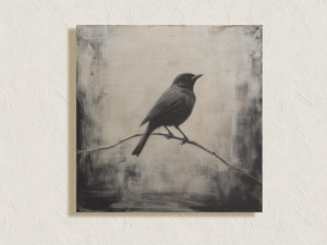 Unframed blackbird canvas print with soft charcoal-style detail