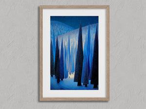 Beneath the Blue shown in an oak frame with a white border or mount.