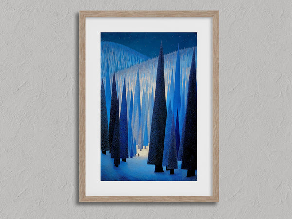 Beneath the Blue shown in an oak frame with a white border or mount.