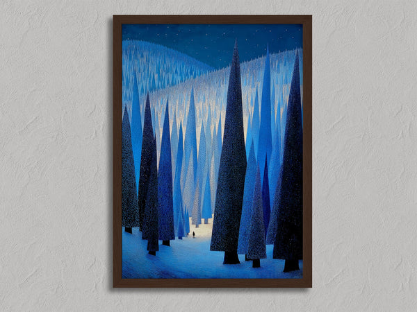 Beneath the Blue shown in a walnut frame without a border or mount.