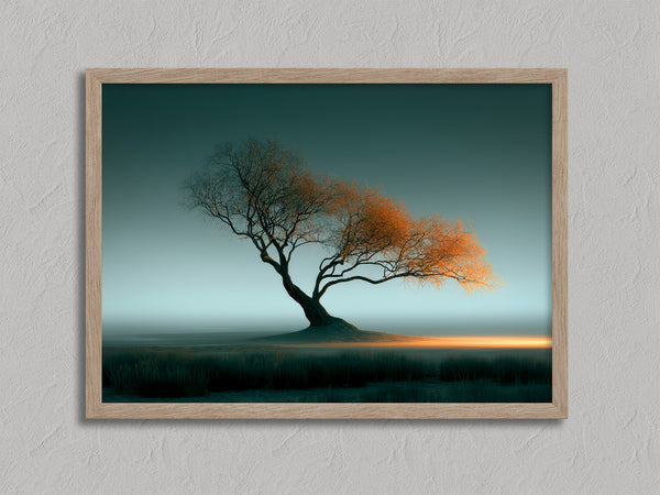 Leaning Light shown in an oak frame without a border or mount.