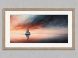 Ember Serenity shown in an oak frame with a white border or mount.