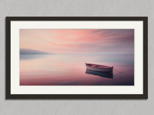 Mooring at Dusk shown in a black frame with a white border or mount.