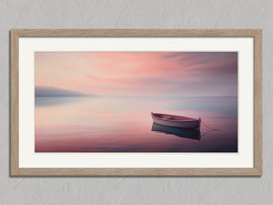 Mooring at Dusk shown in an oak frame with a white border or mount.