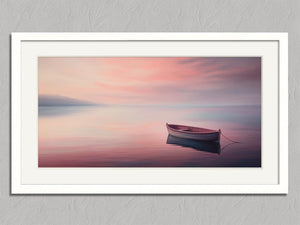 Mooring at Dusk shown in a white frame with a white border or mount.