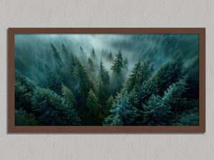 Tall Pines shown in a walnut frame without a border or mount.