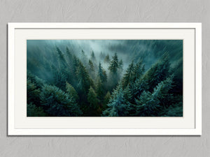 Tall Pines shown in a white frame with a white border or mount.