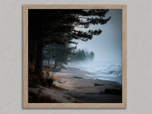 Pine Shore Mist shown in an oak frame without a border or mount.