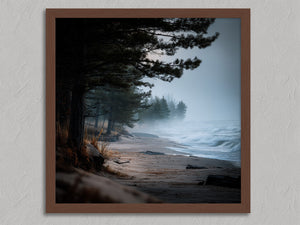 Pine Shore Mist shown in a walnut frame without a border or mount.