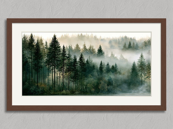Morning Stillness shown in a walnut frame with a white border or mount.