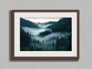 Shadowed Valley shown in a walnut frame with a white border or mount.