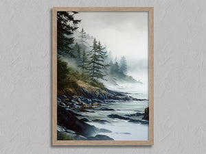 Mistbound Shore shown in an oak frame without a border or mount.