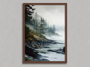 Mistbound Shore shown in a walnut frame without a border or mount.