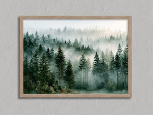 Woodland Veil shown in an oak frame without a border or mount.