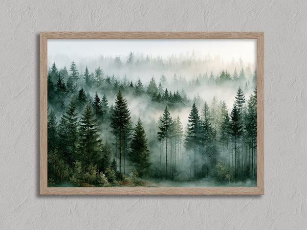 Woodland Veil shown in an oak frame without a border or mount.