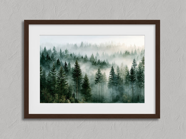 Woodland Veil shown in a walnut frame with a white border or mount.