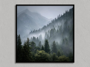 Mistbound Valley shown in a black frame without a border or mount.