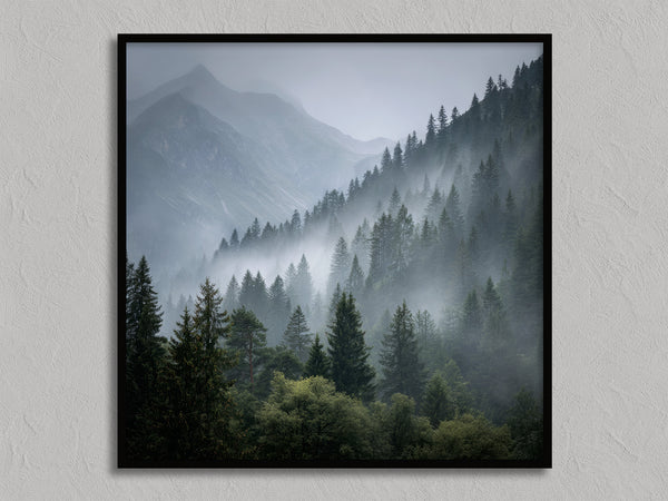Mistbound Valley shown in a black frame without a border or mount.