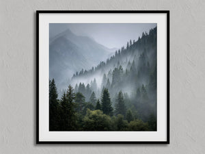 Mistbound Valley shown in a black frame with a white border or mount.