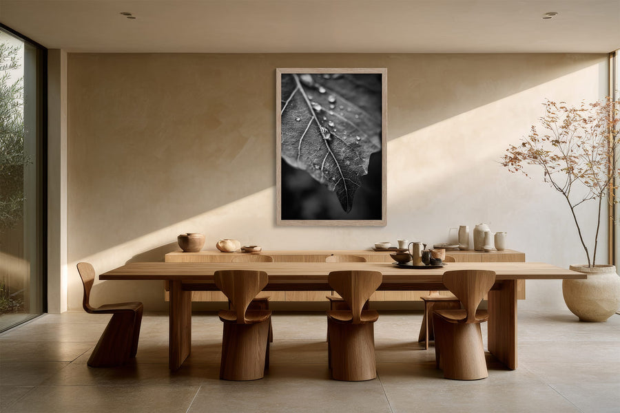 Vein and Rain – Tirage d’art mural feuille monochrome