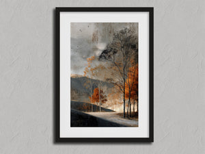 Autumn Drawn in Light shown in a black frame with a white border or mount.