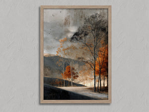 Autumn Drawn in Light shown in an oak frame without a border or mount.