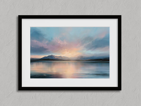 Evening Over the Range shown in a black frame with a white border or mount.