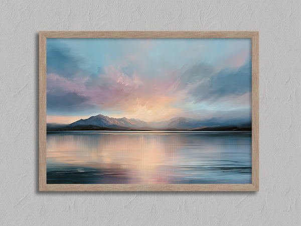 Evening Over the Range shown in an oak frame without a border or mount.