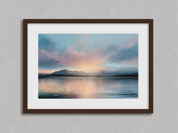 Evening Over the Range shown in a walnut frame with a white border or mount.