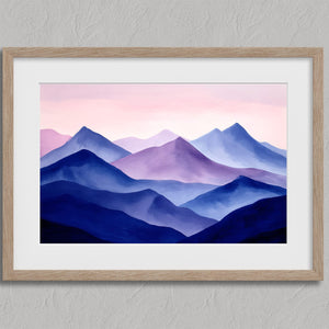 Violet Ranges shown in an oak frame with a white border or mount.