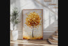 Minimalist autumn tree wall art styled in a calm neutral interior