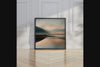 Misty river at dusk wall art styled in a calm neutral interior