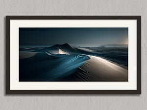 Shadowline Dunes shown in a black frame with a white border or mount.