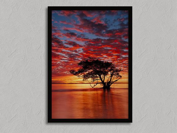 Solace at Sunrise shown in a black frame without a border or mount.