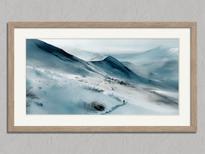 Winter Traverse shown in an oak frame with a white border or mount.