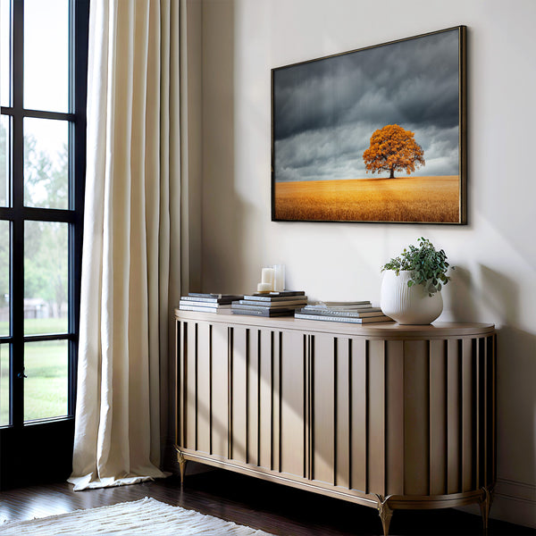 The Last Oak shown in a black frame without a border or mount.