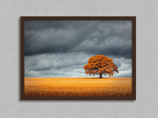 The Last Oak shown in a walnut frame with a white border or mount.