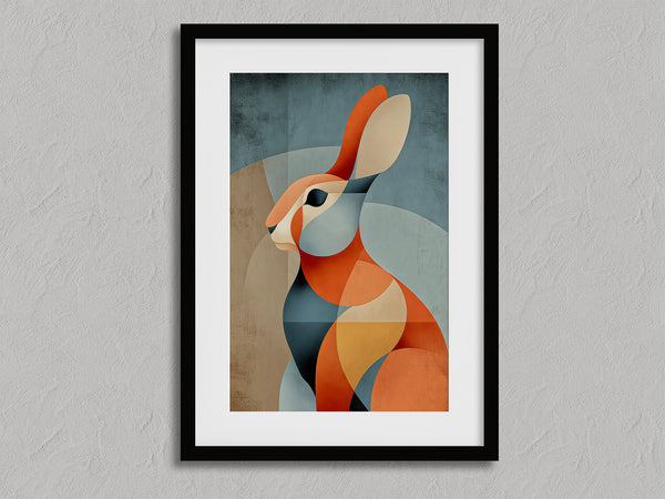 Still Hare shown in a black frame with a white border or mount.