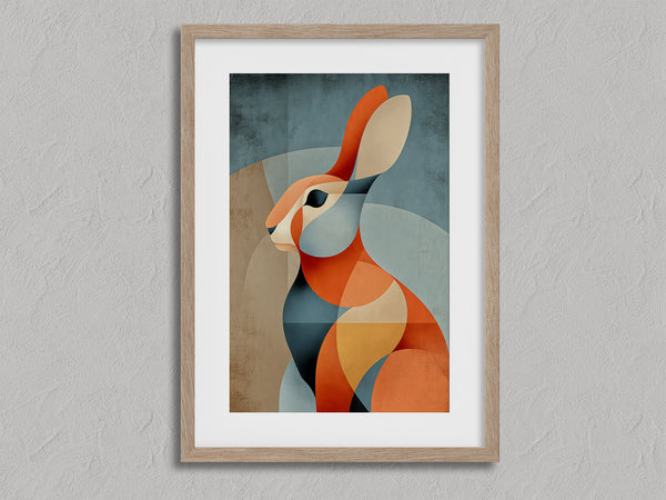 Still Hare shown in an oak frame with a white border or mount.