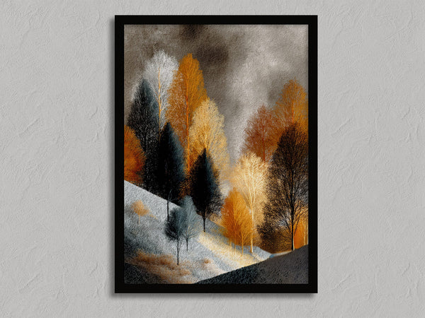 Winter Glade shown in a black frame without a border or mount.