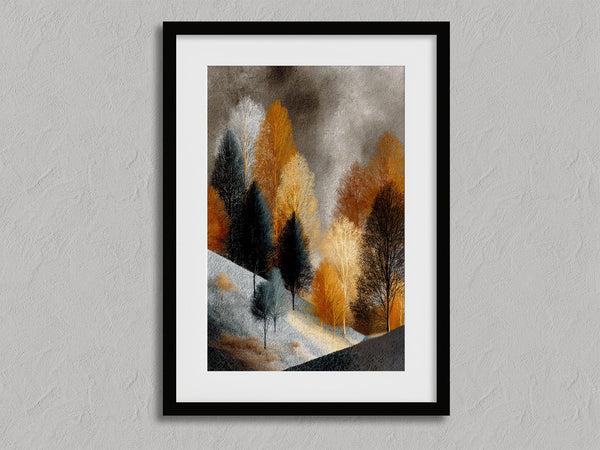 Winter Glade shown in a black frame with a white border or mount.