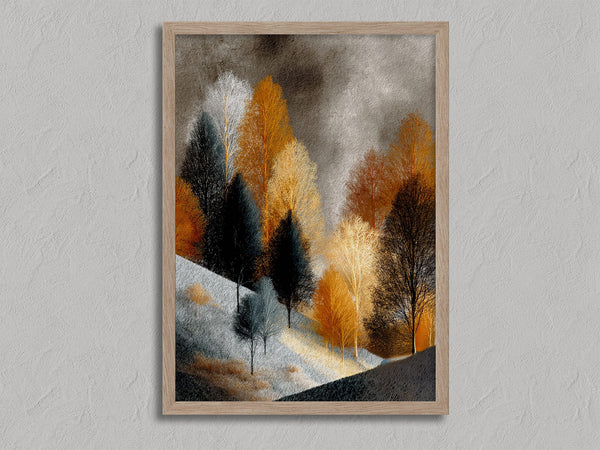 Winter Glade shown in an oak frame without a border or mount.