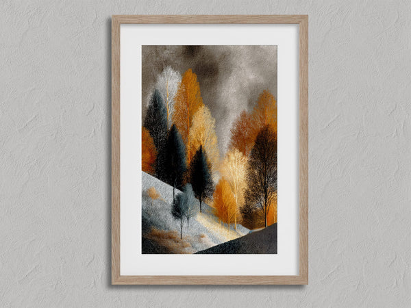 Winter Glade shown in an oak frame with a white border or mount.