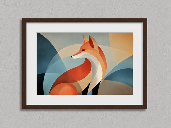 Woodland Poise shown in a walnut frame with a white border or mount.