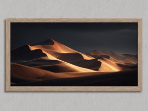 Ember Dunes shown in an oak frame without a border or mount.