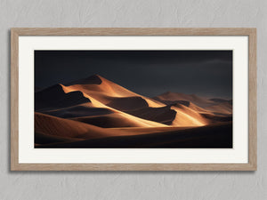 Ember Dunes shown in an oak frame with a white border or mount.