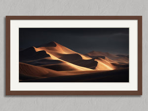 Ember Dunes shown in a walnut frame with a white border or mount.